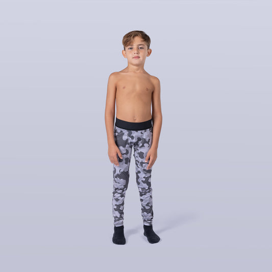 Boy's Base Leggings - Gray Camo